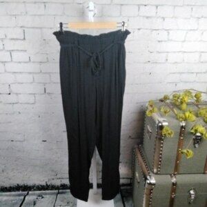 Bobi Paperbag Waist Braided Belt Flowy Pull On Pants Black Size Small
